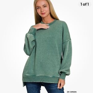 Zenana Outfitters Dark Green Crew Neck Sweater